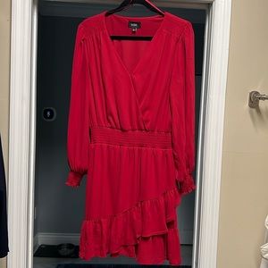 Red long sleeve, smocked waist, pullover dress ruffled-hem dress from MSK